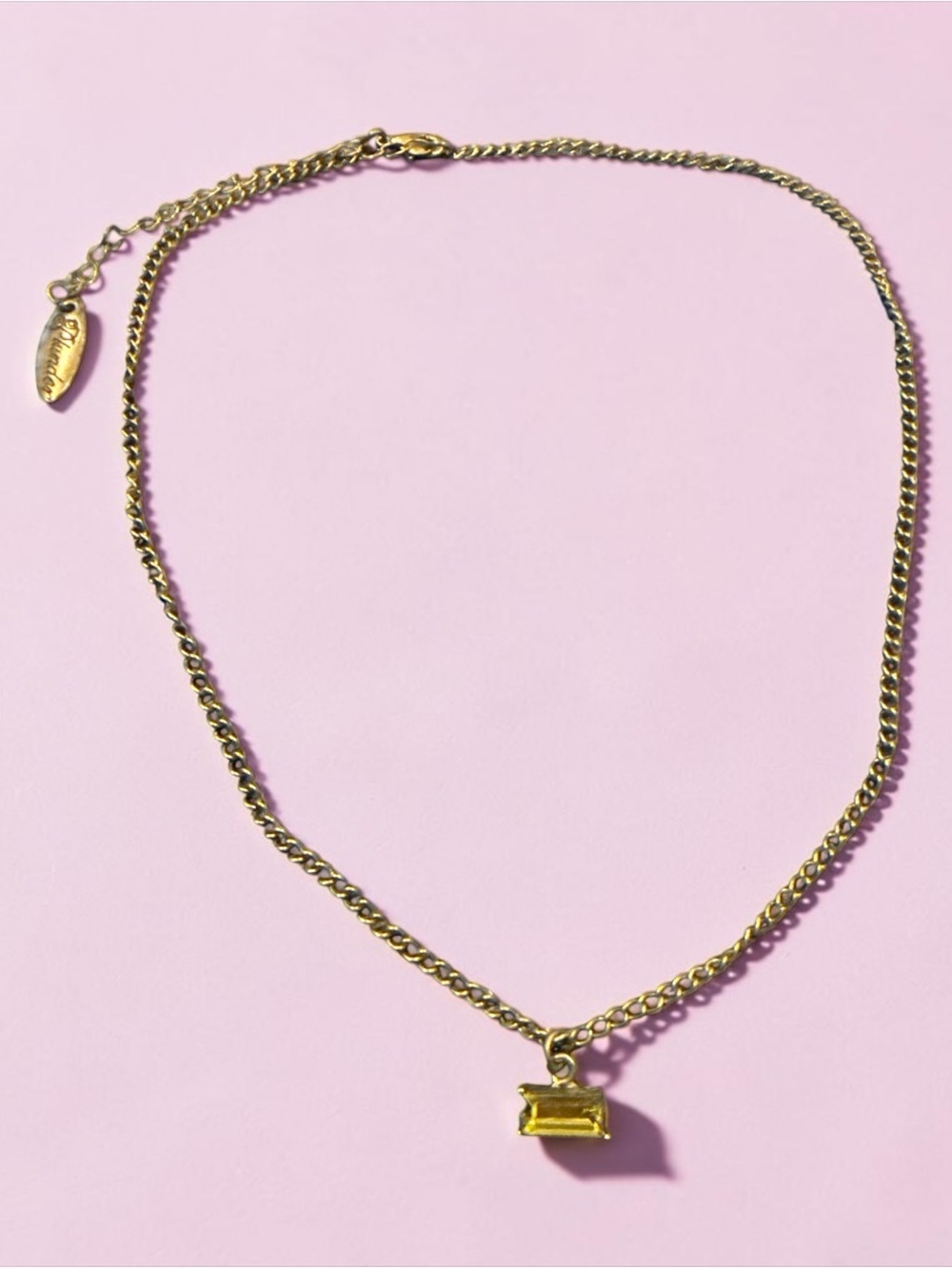 Plunder Bronze Tone Necklace with Green Rectangular Charm